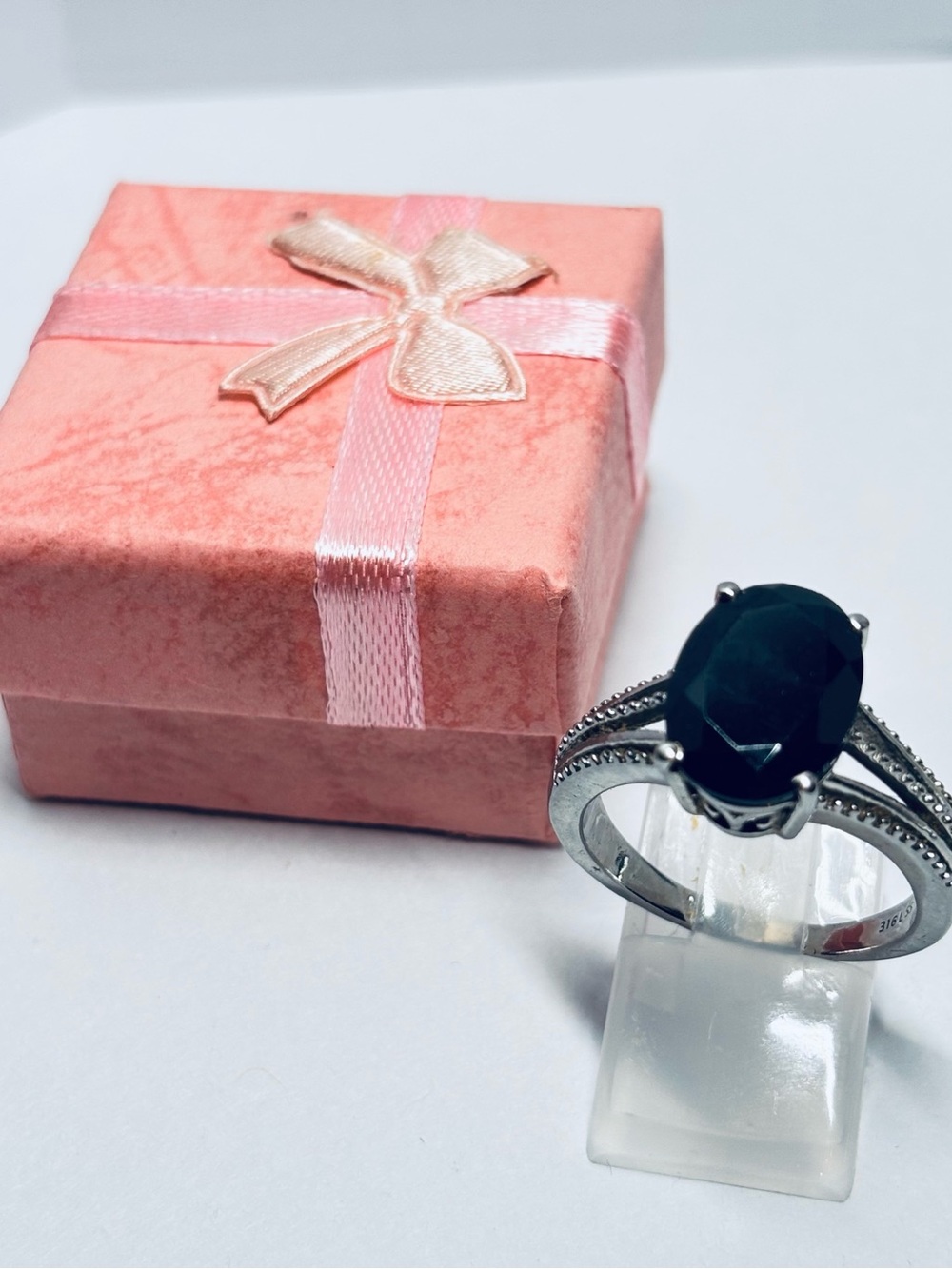 Women's 316L Stainless Steel Oval Black Sapphire Statement Ring Size 8